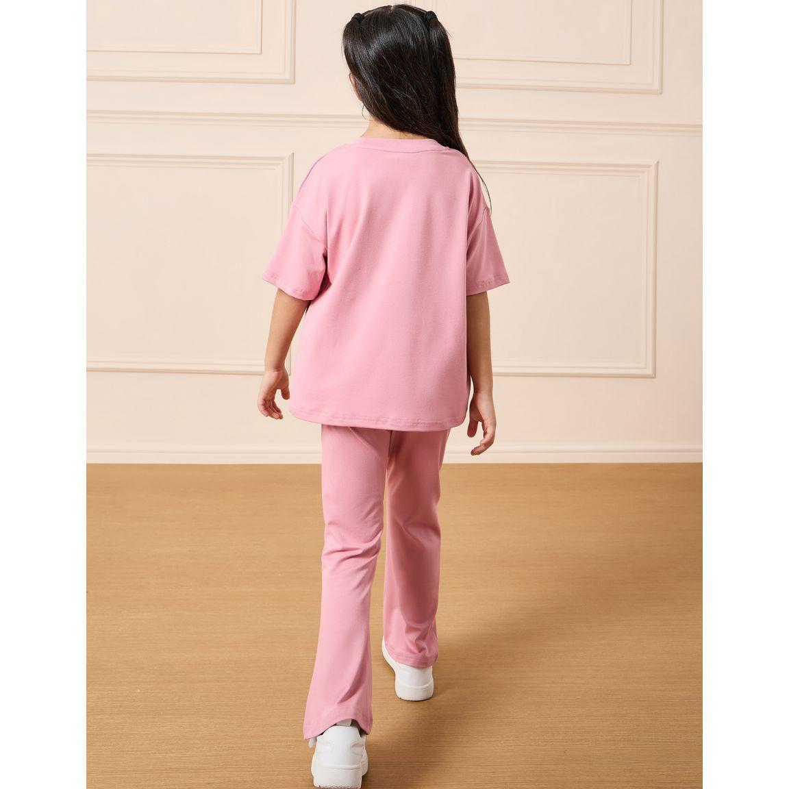 Styli Los Angeles Embossed Drop Shoulder T-shirt & Flared Pant Set-girls-clothing-setsandcoords-image-5