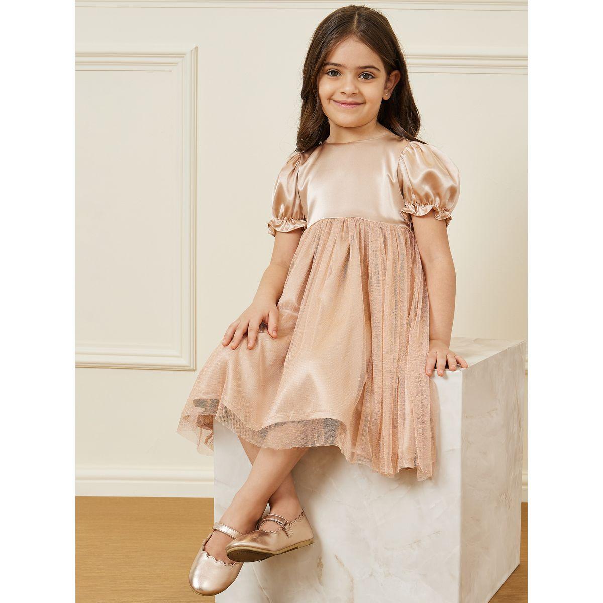 فستان بتفاصيل شبكية واكمام منفوخة-girls-clothing-dressesandjumpsuits-image-1