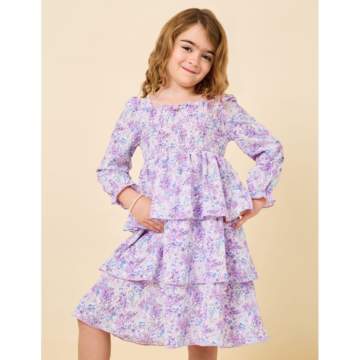 Styli Floral Printed Ruffled Dress with Puff Sleeves-girls-clothing-dressesandjumpsuits-image-1