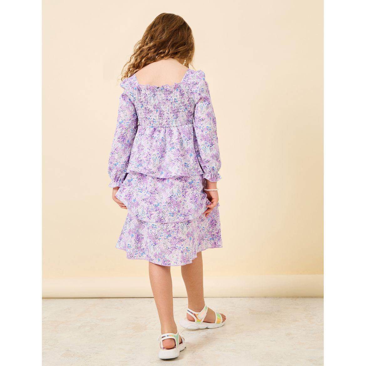 Styli Floral Printed Ruffled Dress with Puff Sleeves-girls-clothing-dressesandjumpsuits-image-5
