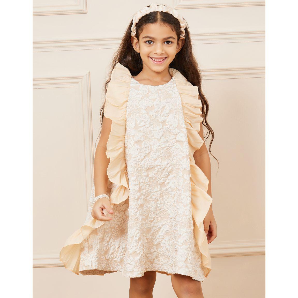 فستان بتفاصيل زهور بارزة وكشكش-girls-clothing-dressesandjumpsuits-image-1
