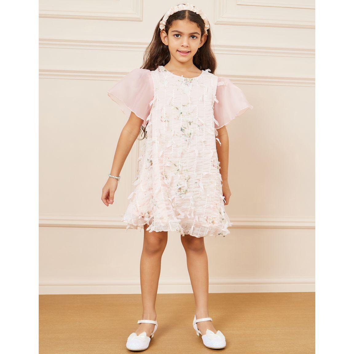 Styli Mesh Angel Sleeves Tassel Detail Printed A-Line Dress-girls-clothing-dressesandjumpsuits-image-1