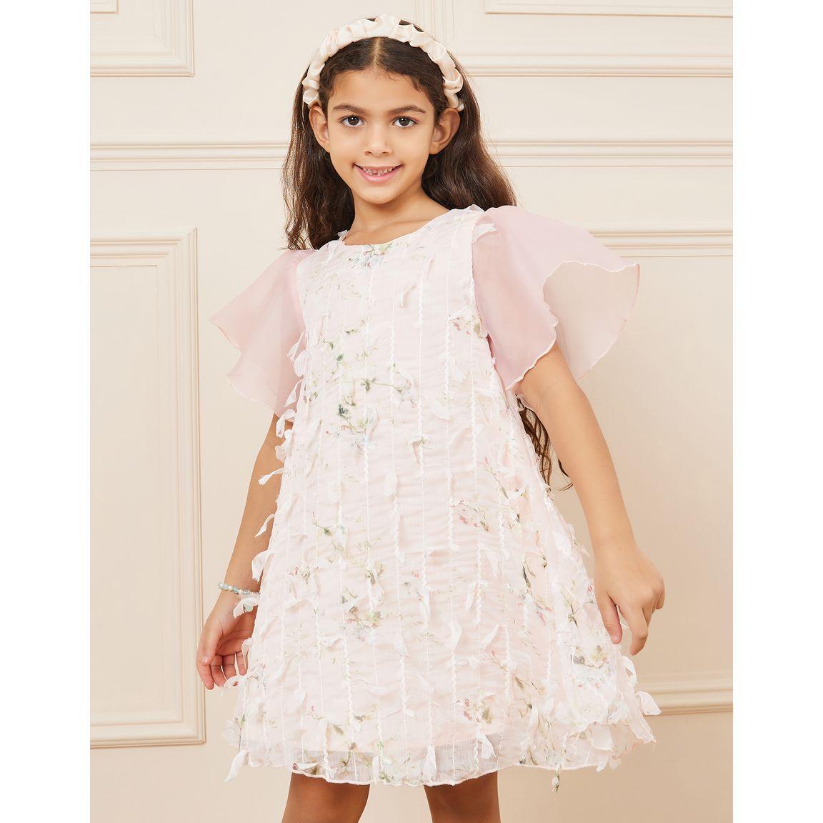 Styli Mesh Angel Sleeves Tassel Detail Printed A-Line Dress-girls-clothing-dressesandjumpsuits-image-2
