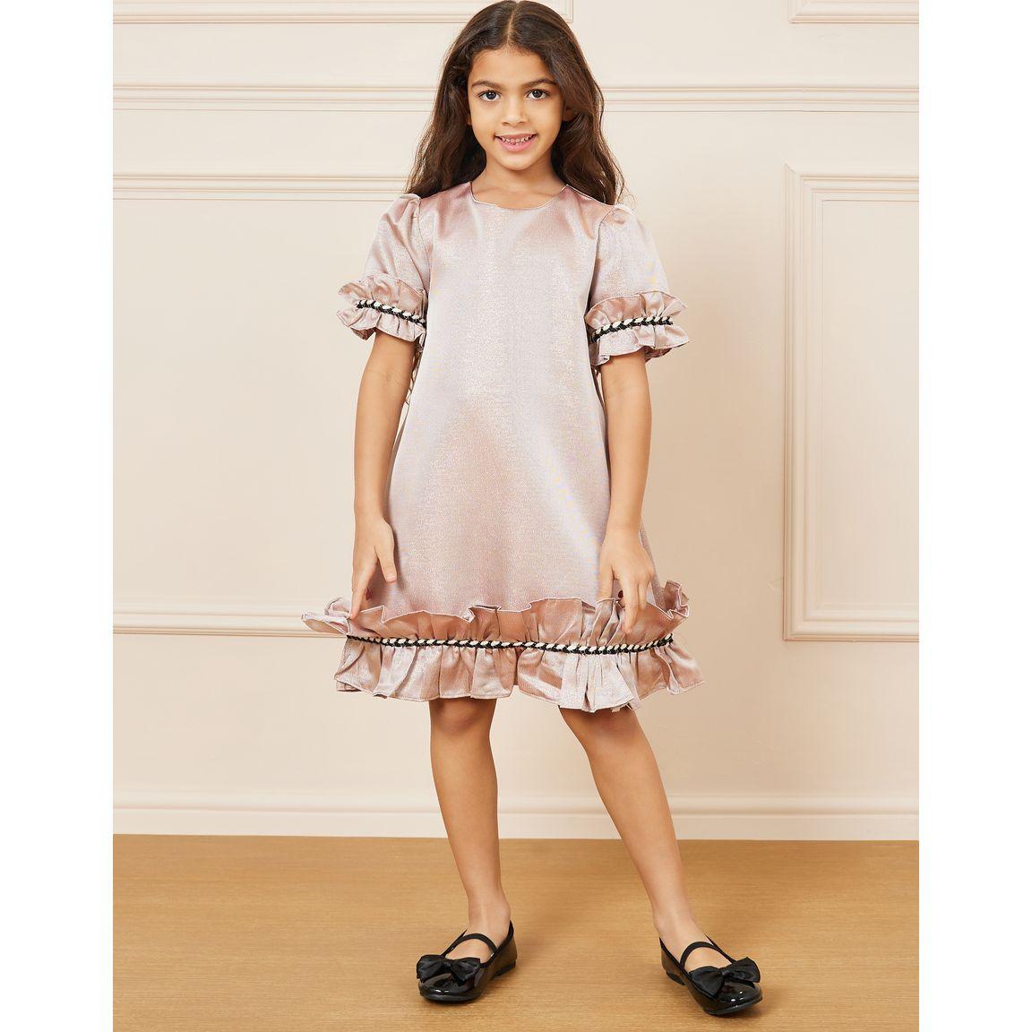Styli Textured Ruffle Detail Puff Sleeves Dress-girls-clothing-dressesandjumpsuits-image-1