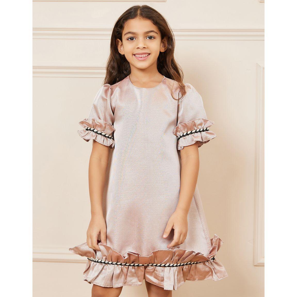 Styli Textured Ruffle Detail Puff Sleeves Dress-girls-clothing-dressesandjumpsuits-image-2