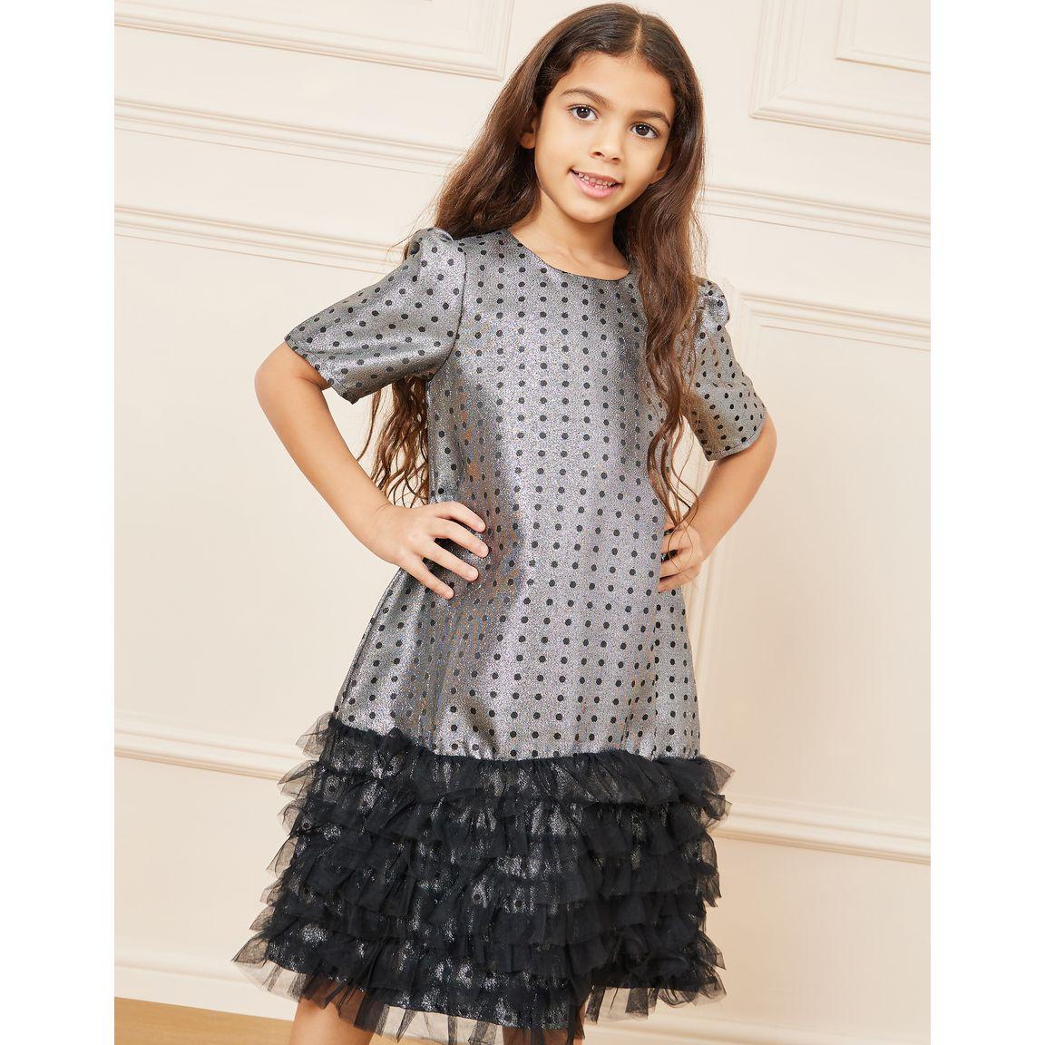 Styli Mesh Layered Hem Jacquard Print Midi Dress-girls-clothing-dressesandjumpsuits-image-2