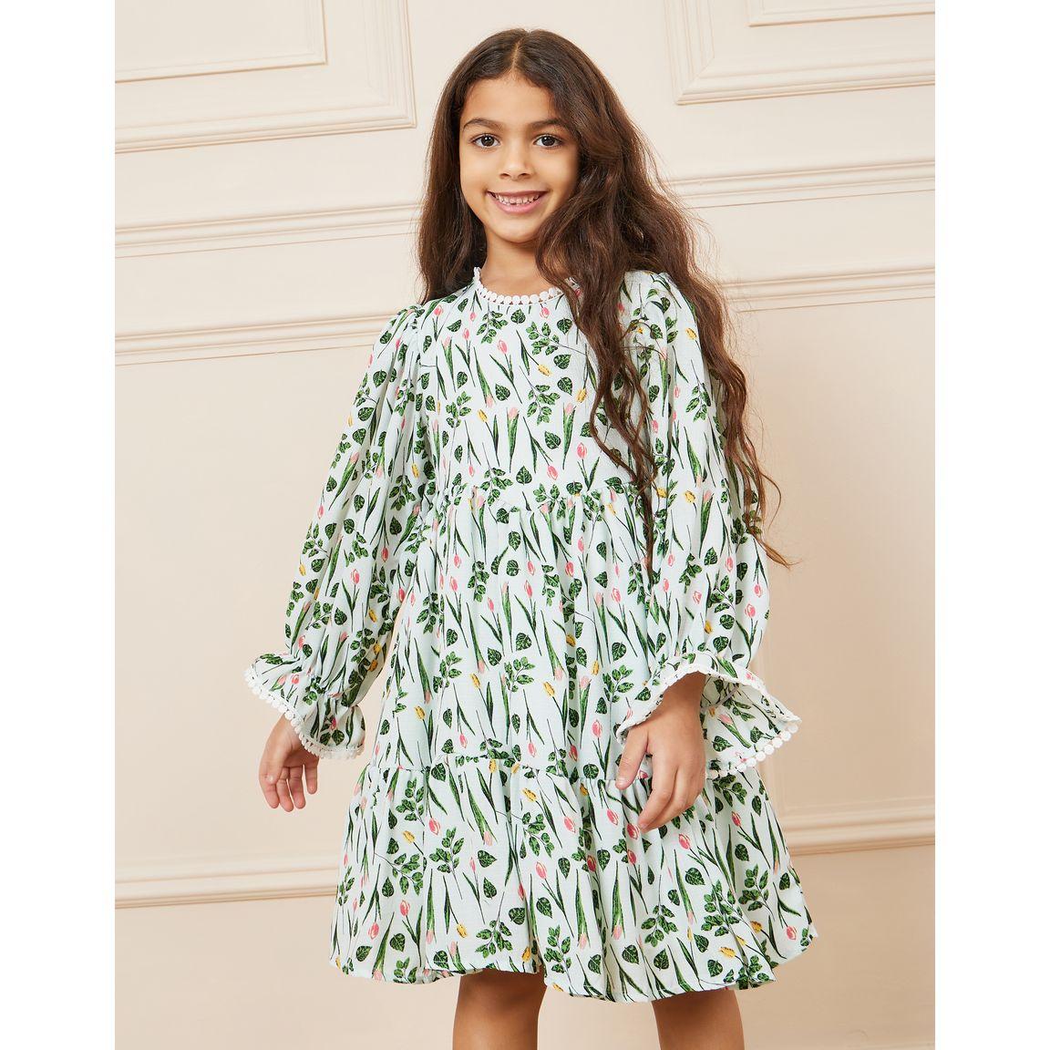 Styli Floral Print Pompom Trim Tunic Dress-girls-clothing-dressesandjumpsuits-image-2