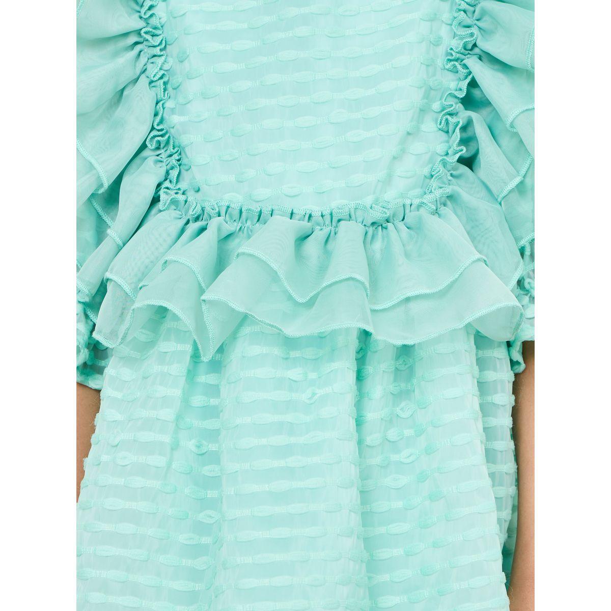 Styli Stripe Textured Ruffle Dress with Puff Sleeves-girls-clothing-dressesandjumpsuits-image-3