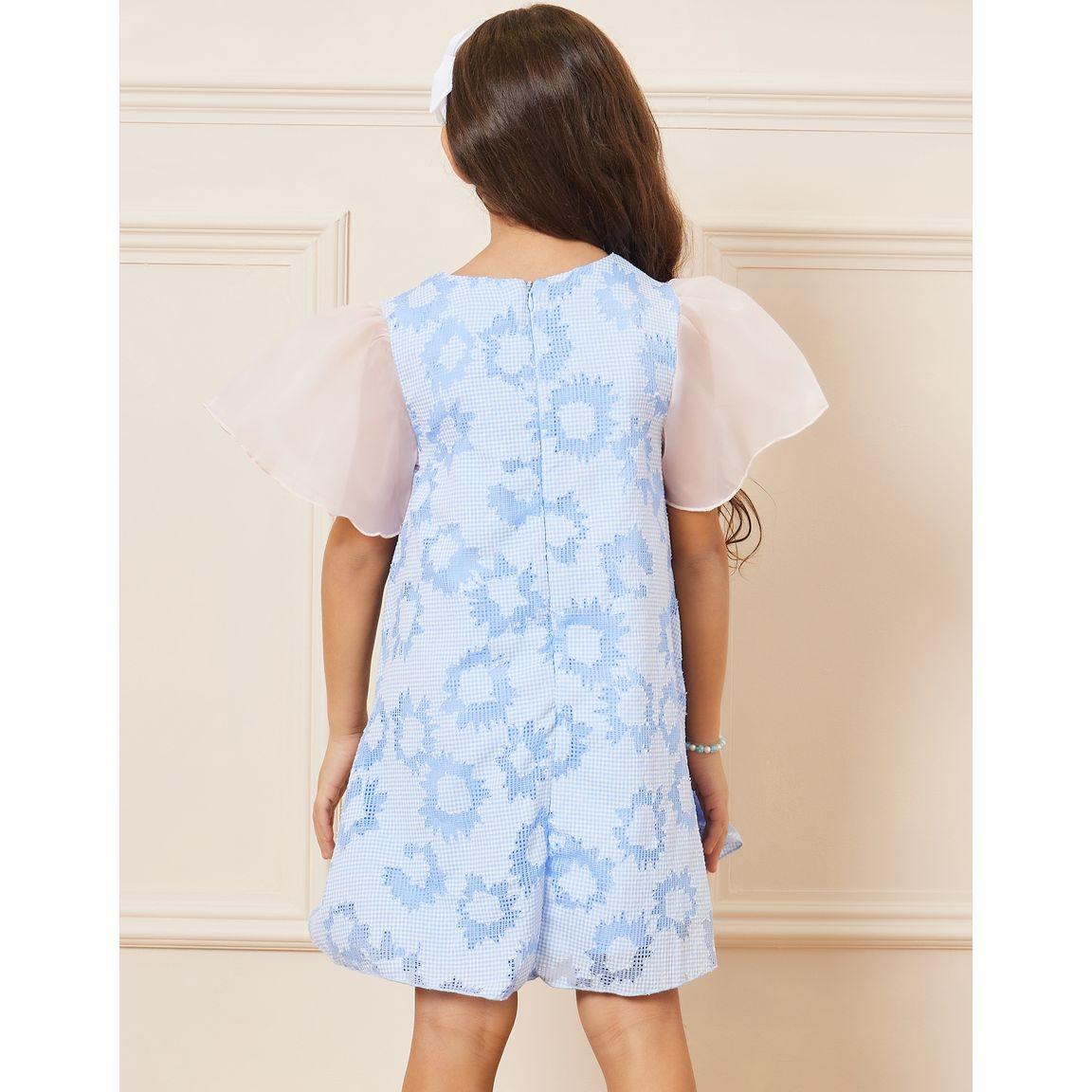 Styli Mesh Angel Sleeves Floral Print Textured Dress-girls-clothing-dressesandjumpsuits-image-4