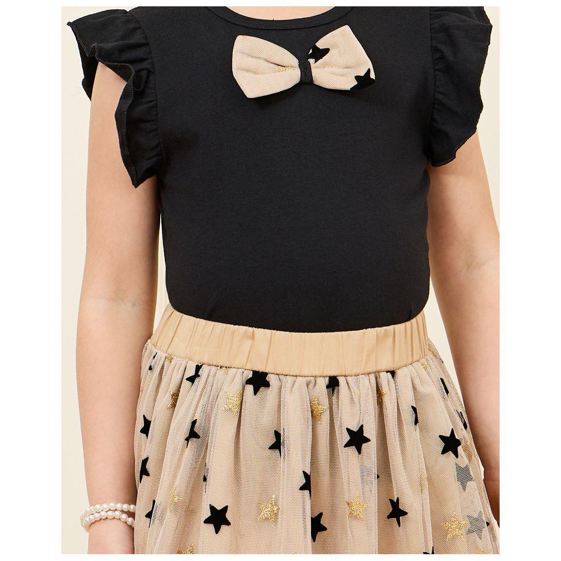 Styli Ruffle Detail T-shirt & Star Print Skirt Set-girls-clothing-setsandcoords-image-3