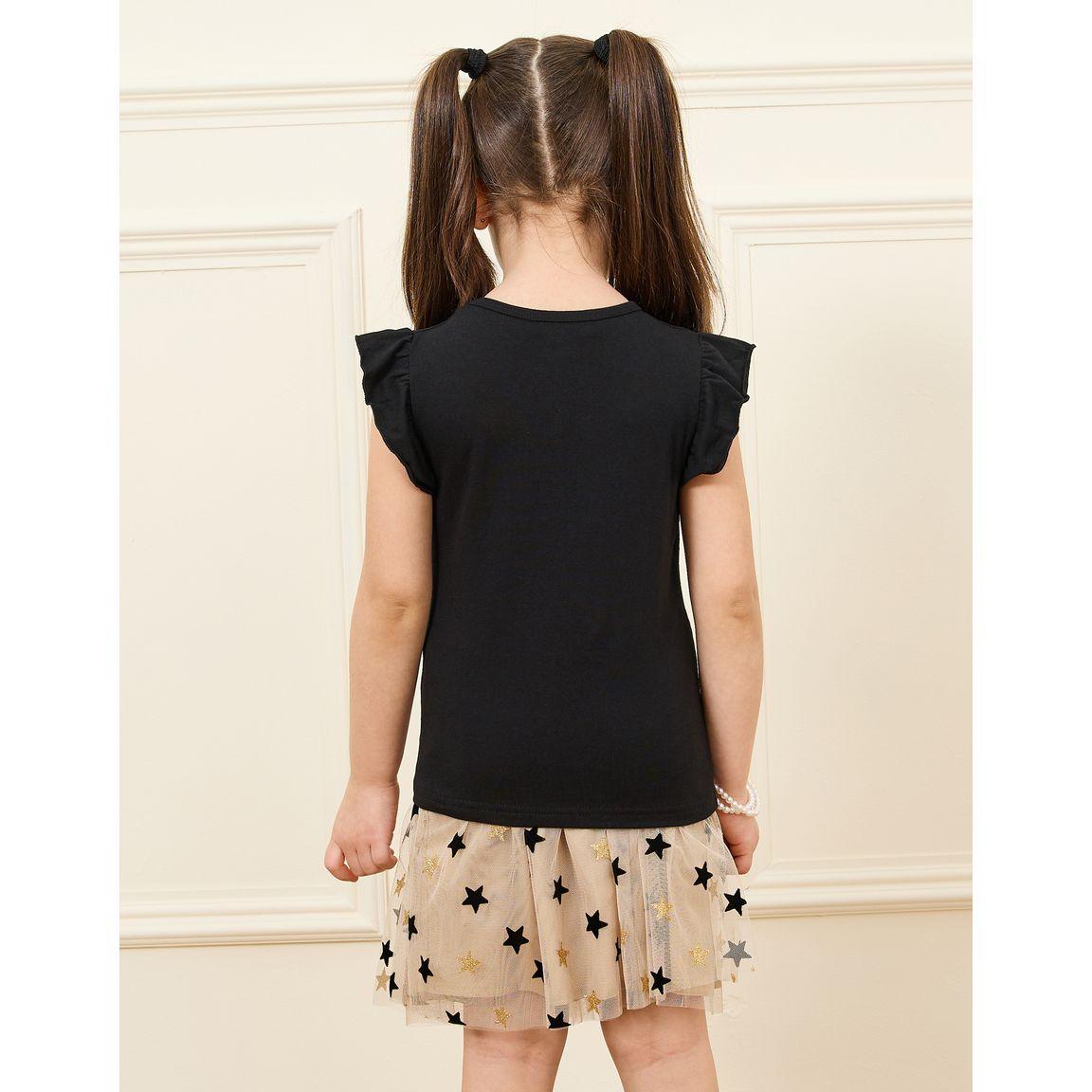 Styli Ruffle Detail T-shirt & Star Print Skirt Set-girls-clothing-setsandcoords-image-5