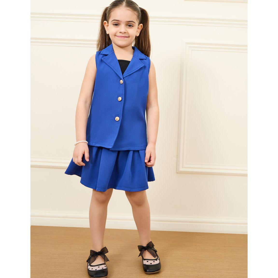 Styli Notch Neck Vest Blazer Cami Top & Peated Skirt Set-girls-clothing-setsandcoords-image-1