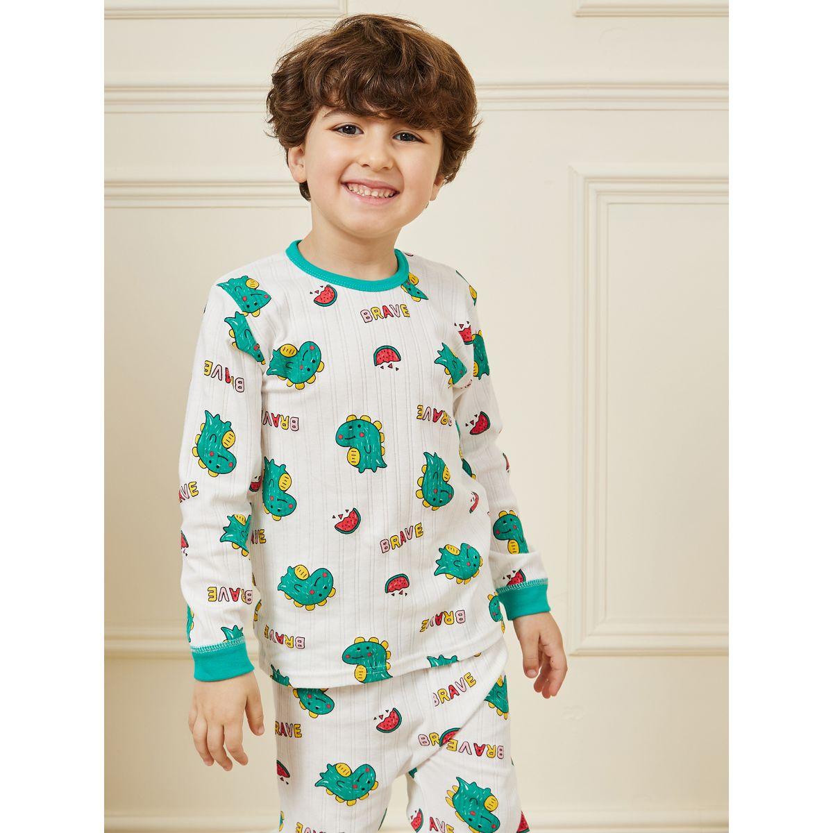 Styli Textured Graphic Print T-Shirt & Pyjama Set-boys-clothing-nightwear-image-2