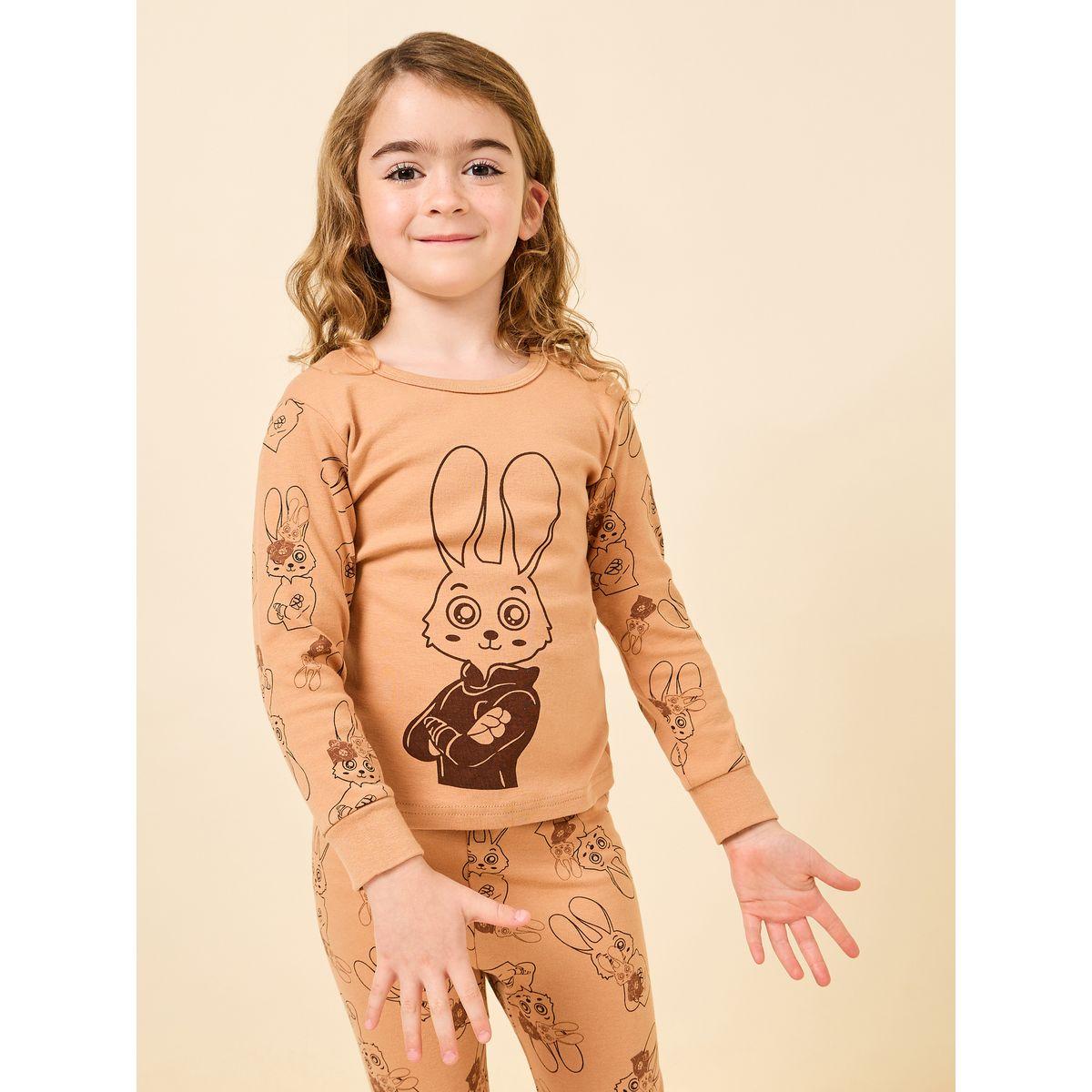 Styli Bunny Graphic Print T-Shirt & Pyjama Set-girls-clothing-nightwear-image-3