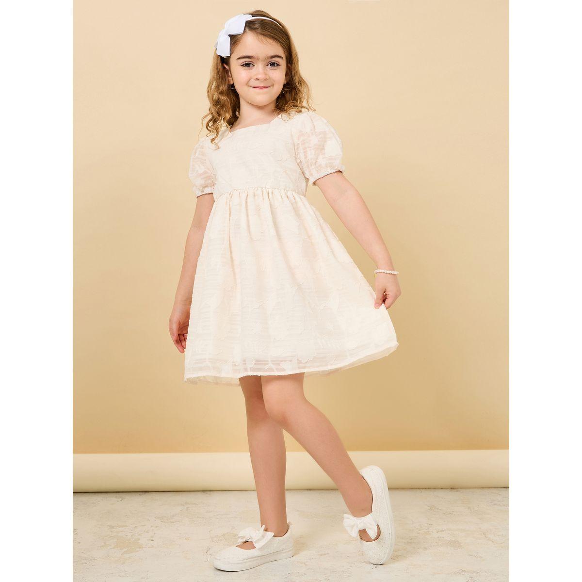 Styli Jacquard Mesh Detail Puff Sleeve Dress-girls-clothing-dressesandjumpsuits-image-1