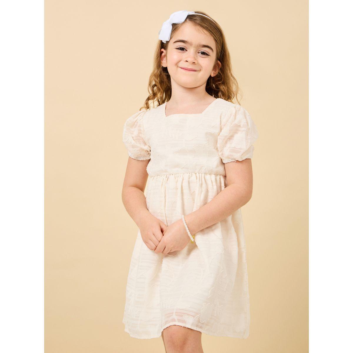 Styli Jacquard Mesh Detail Puff Sleeve Dress-girls-clothing-dressesandjumpsuits-image-2