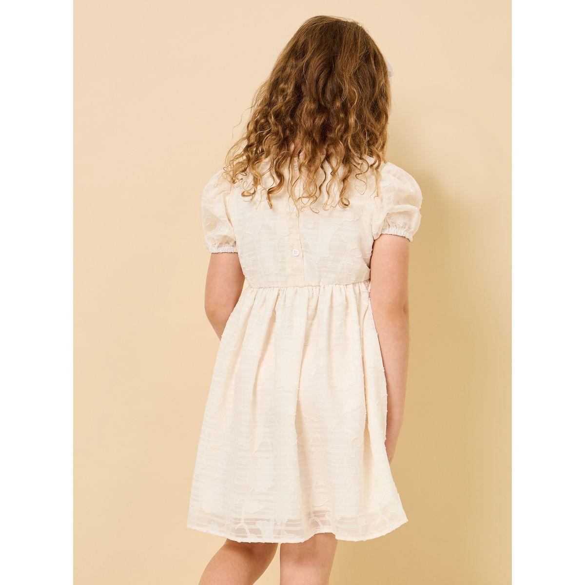 Styli Jacquard Mesh Detail Puff Sleeve Dress-girls-clothing-dressesandjumpsuits-image-4