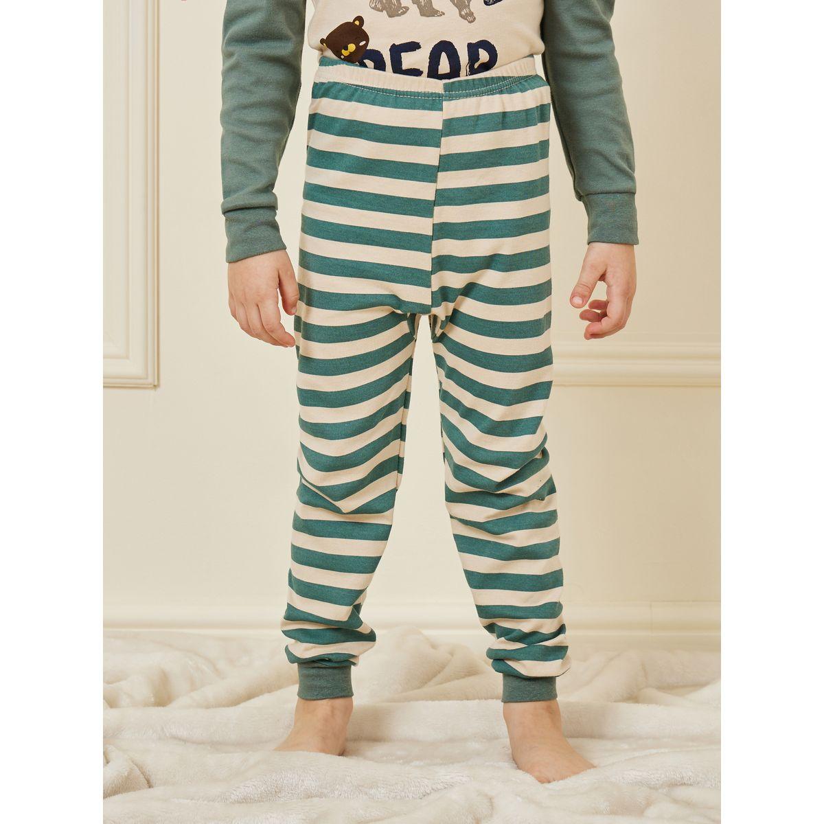 Styli Bear Printed T-Shirt & Striped Pyjama Set-boys-clothing-nightwear-image-5