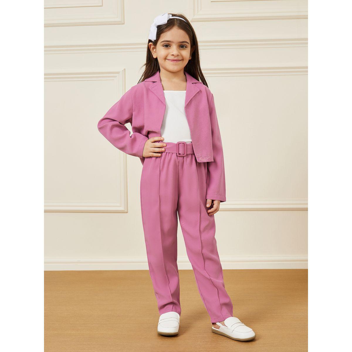 Styli Set of 3 - Solid Cami Top, Lapel Neck Jacket & Belted Pants-girls-clothing-setsandcoords-image-1