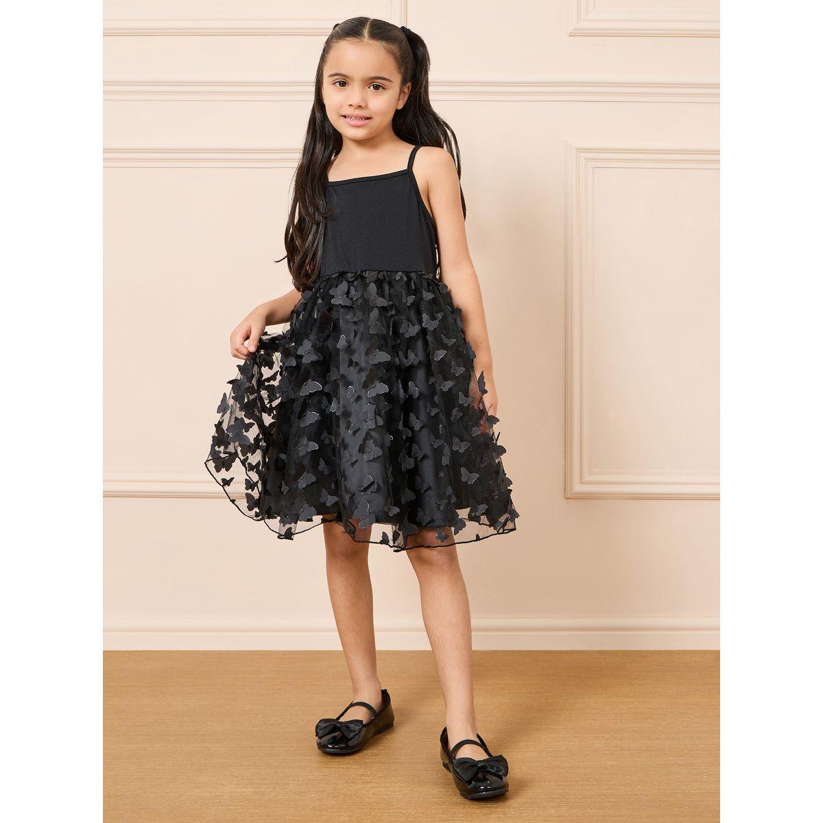 Styli Butterfly Applique Mesh Strappy Dress with Button Detail Crop Jacket Set-girls-clothing-dressesandjumpsuits-image-4