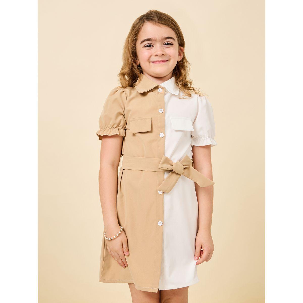 Styli Colorblock Shirt Dress with Tie Up Belt-girls-clothing-dressesandjumpsuits-image-2