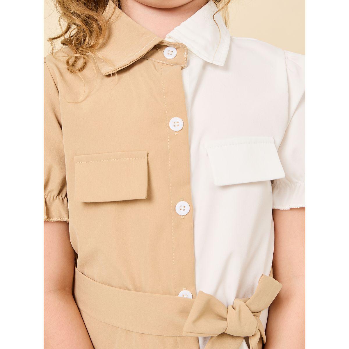 Styli Colorblock Shirt Dress with Tie Up Belt-girls-clothing-dressesandjumpsuits-image-4