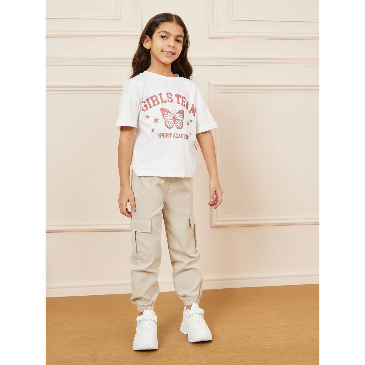Styli Butterfly Printed Drop Shoulder T-shirt & Cargo Pant Set-girls-clothing-setsandcoords-image-2