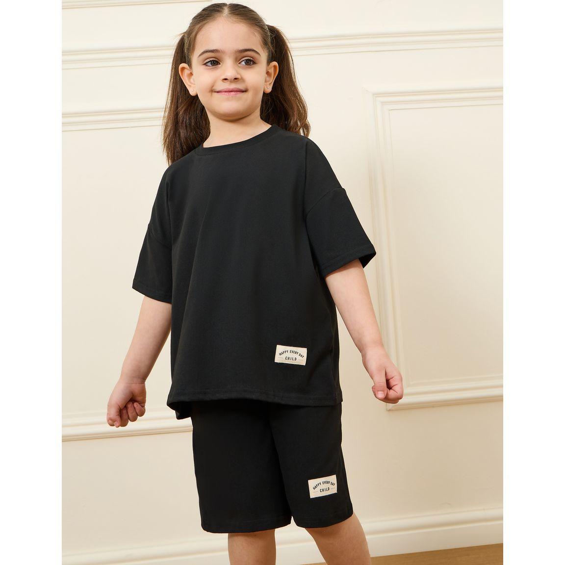 Styli Oversized Back Print Patch Detail T-shirt and Short Set-girls-clothing-setsandcoords-image-1