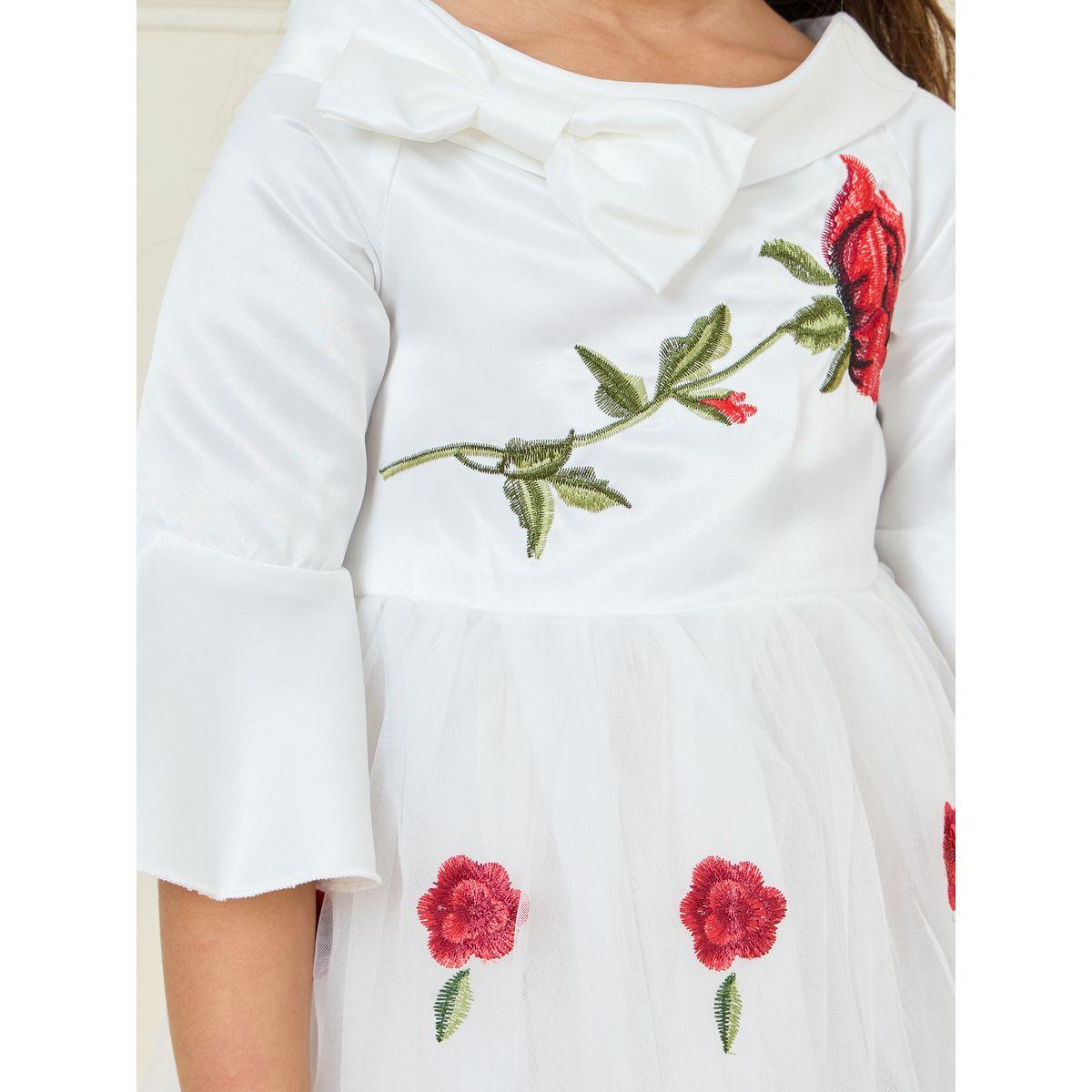Styli Floral Embroidered Mesh Insert Bow Detail A-Line Dress-girls-clothing-dressesandjumpsuits-image-3