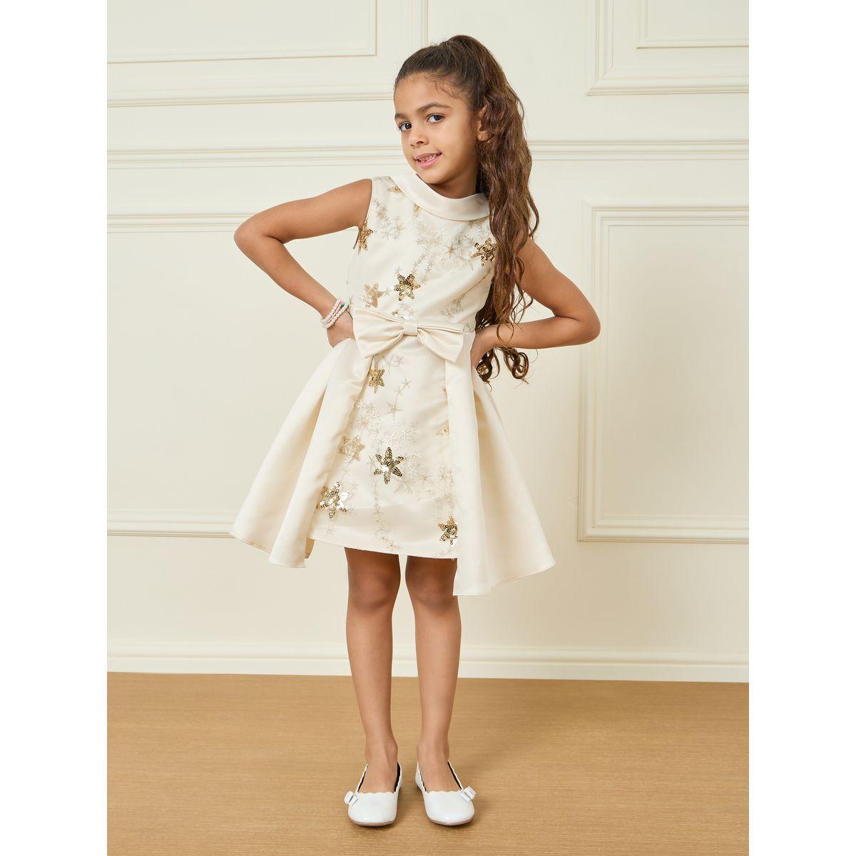 Styli All Over Star Embellished Bow Front Layered Detail Dress-girls-clothing-dressesandjumpsuits-image-1