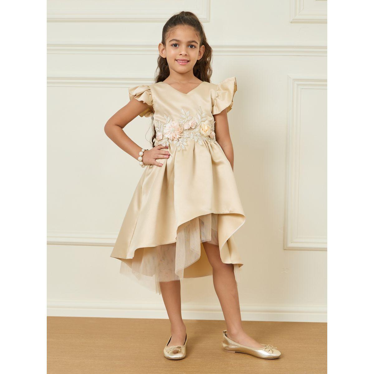 Styli Applique Detail Mesh Insert High Low Hem Dress-girls-clothing-dressesandjumpsuits-image-1