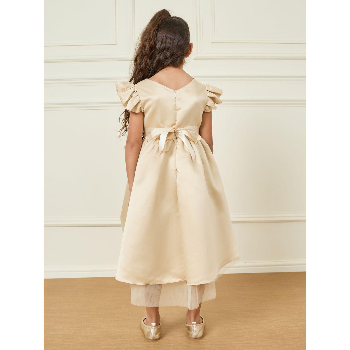 Styli Applique Detail Mesh Insert High Low Hem Dress-girls-clothing-dressesandjumpsuits-image-4