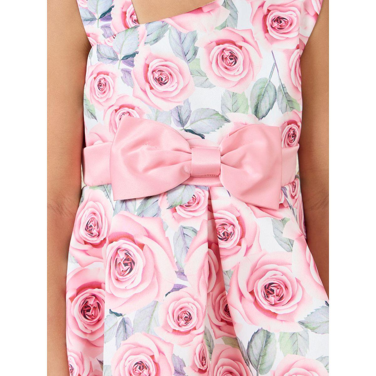 Styli Floral Print Bow Front Overlay A-Line Dress-girls-clothing-dressesandjumpsuits-image-3