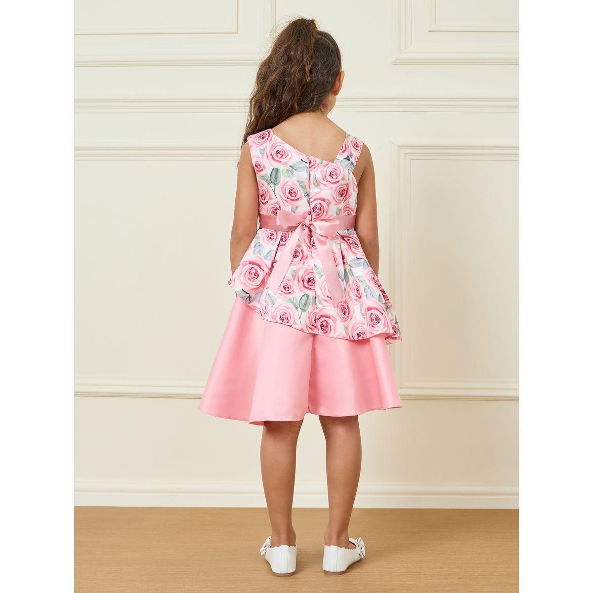 Styli Floral Print Bow Front Overlay A-Line Dress-girls-clothing-dressesandjumpsuits-image-4