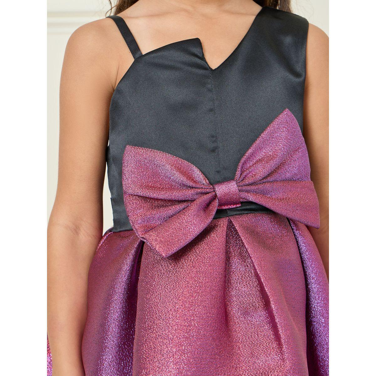 Styli Bow Front Detail Shimmer A-Line Dress-girls-clothing-dressesandjumpsuits-image-3