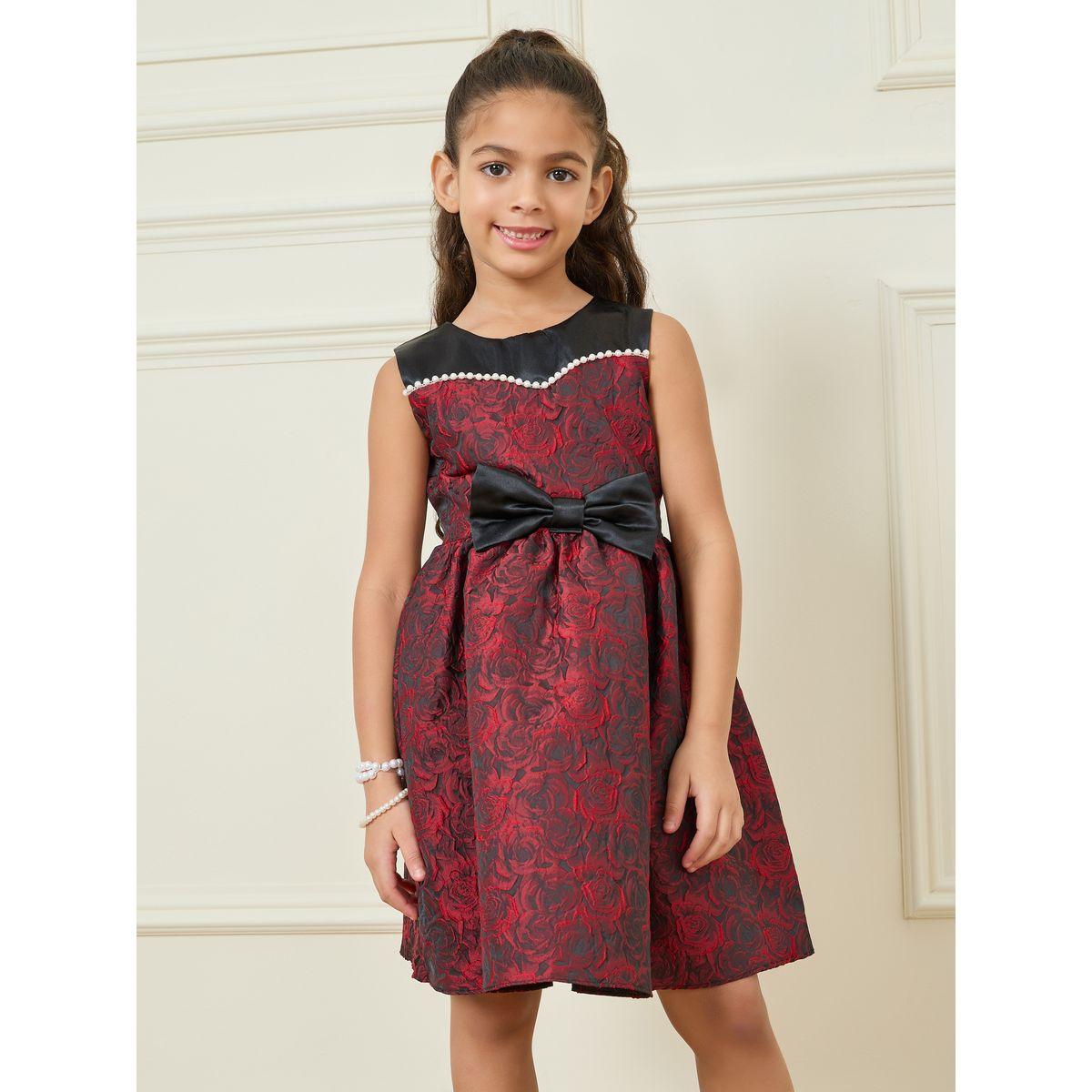 Styli Jacquard Detail Bow Front Sleeveless A-Line Dress-girls-clothing-dressesandjumpsuits-image-1
