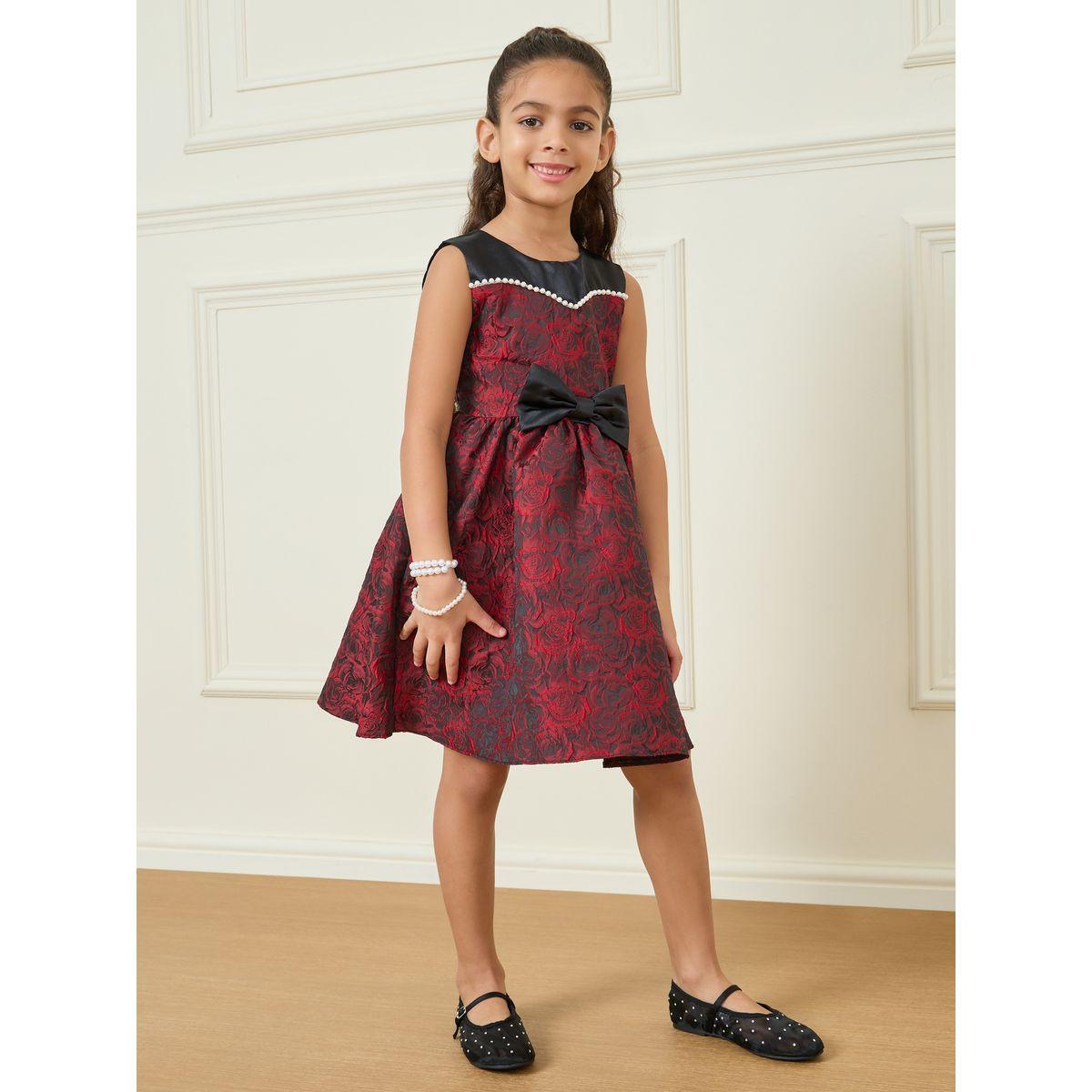 Styli Jacquard Detail Bow Front Sleeveless A-Line Dress-girls-clothing-dressesandjumpsuits-image-2