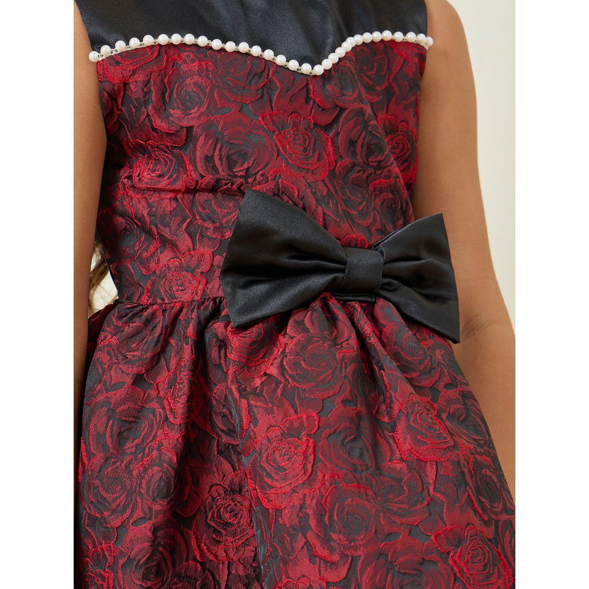 Styli Jacquard Detail Bow Front Sleeveless A-Line Dress-girls-clothing-dressesandjumpsuits-image-3