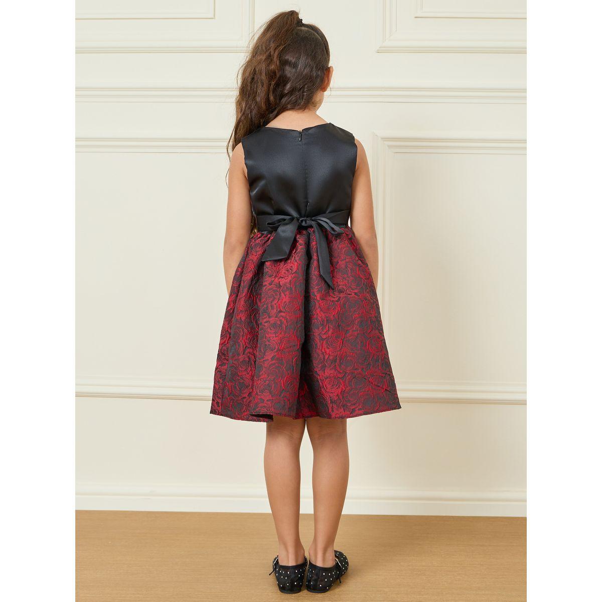 Styli Jacquard Detail Bow Front Sleeveless A-Line Dress-girls-clothing-dressesandjumpsuits-image-4