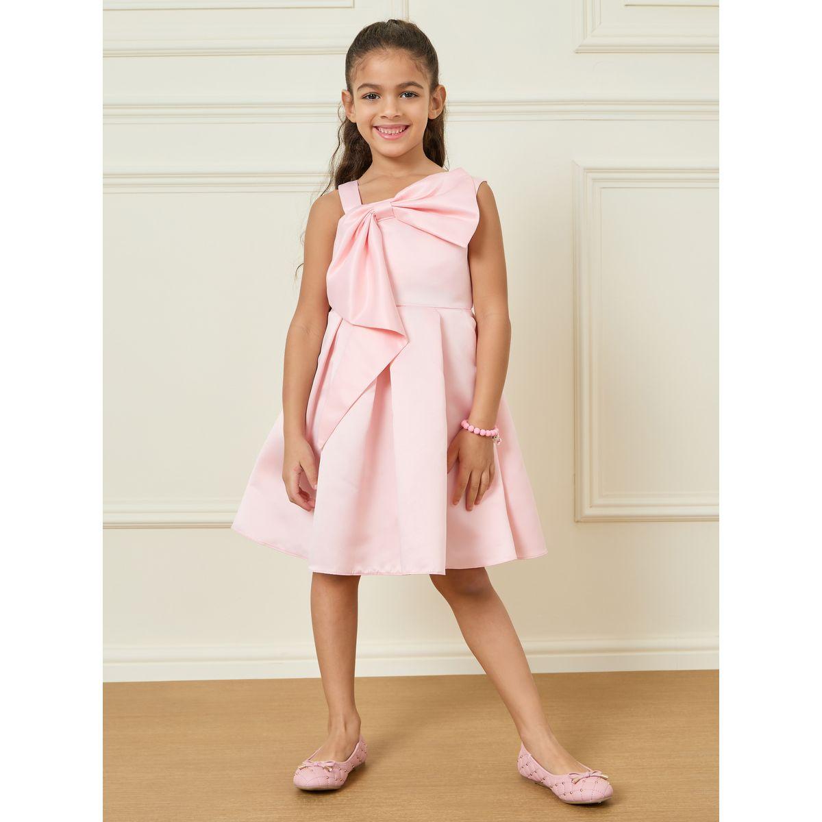 Styli Bow Front Detail Asymmetrical Neck Pleated A-Line Dress-girls-clothing-dressesandjumpsuits-image-1