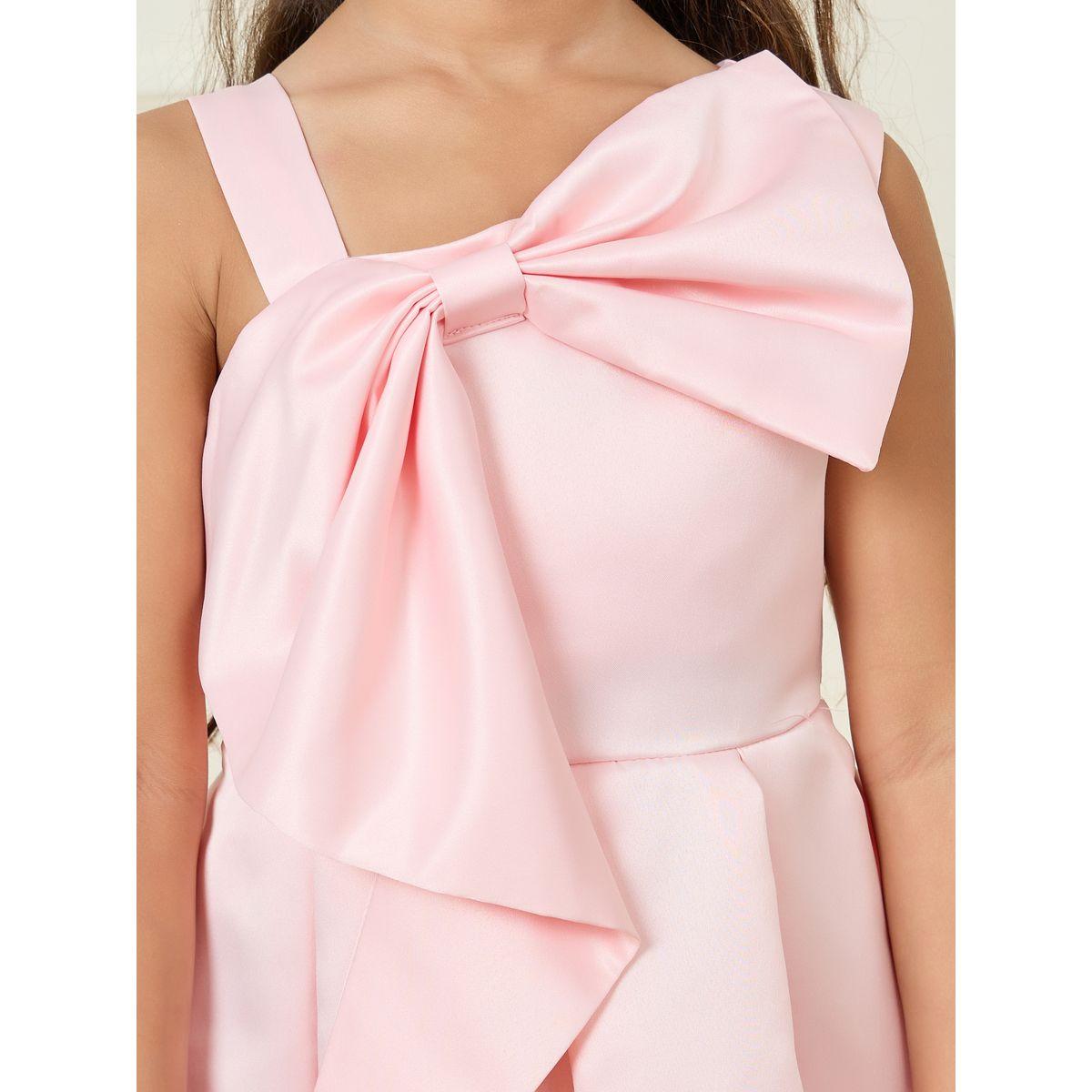 Styli Bow Front Detail Asymmetrical Neck Pleated A-Line Dress-girls-clothing-dressesandjumpsuits-image-3