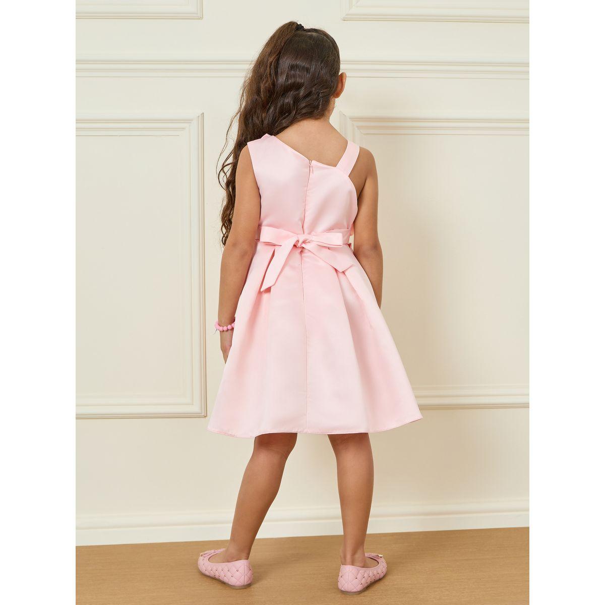 Styli Bow Front Detail Asymmetrical Neck Pleated A-Line Dress-girls-clothing-dressesandjumpsuits-image-4