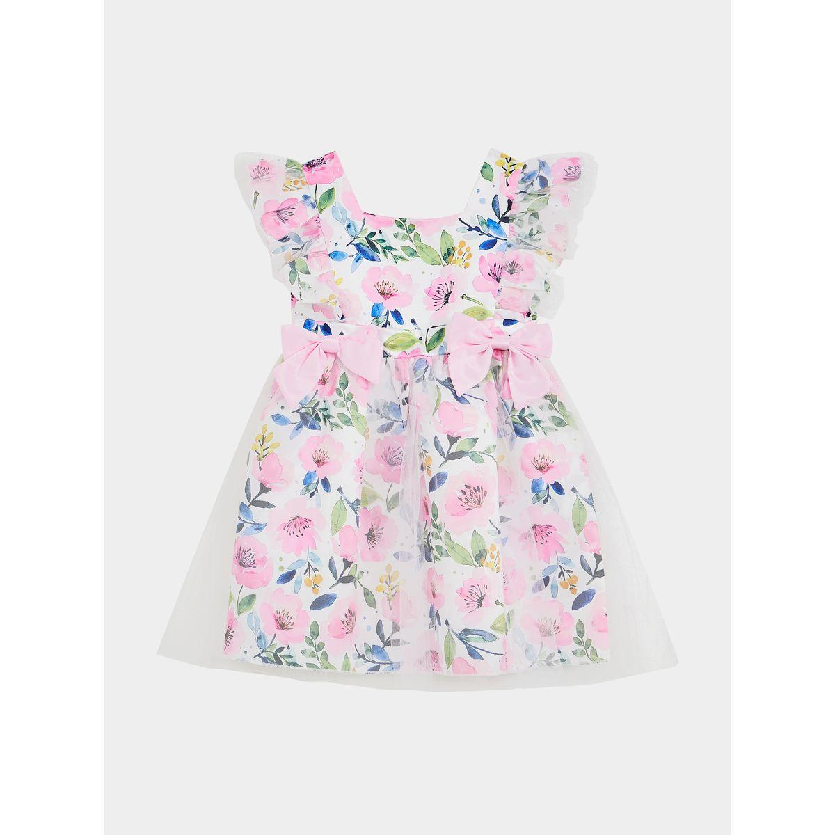 Styli Floral Print Mesh Overlay Bow Front Dress-girls-clothing-dressesandjumpsuits-image-5
