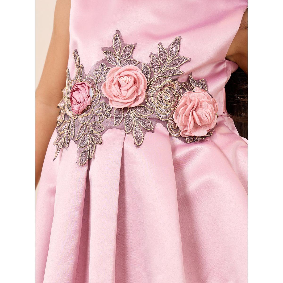Styli Embellished Floral Applique Box Pleat High Low Hem Dress-girls-clothing-dressesandjumpsuits-image-3