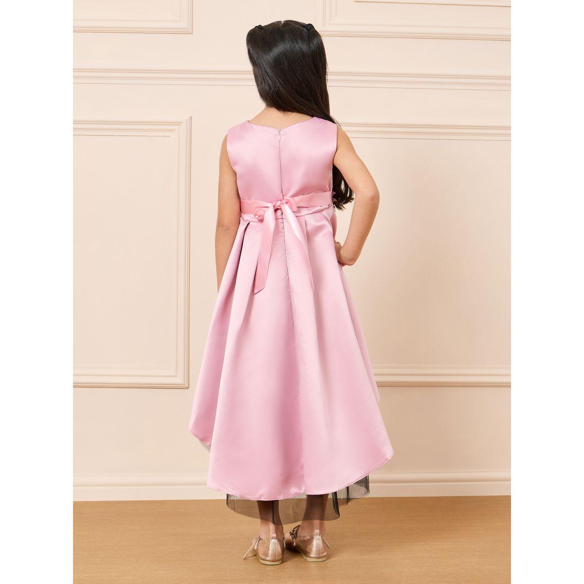 Styli Embellished Floral Applique Box Pleat High Low Hem Dress-girls-clothing-dressesandjumpsuits-image-4