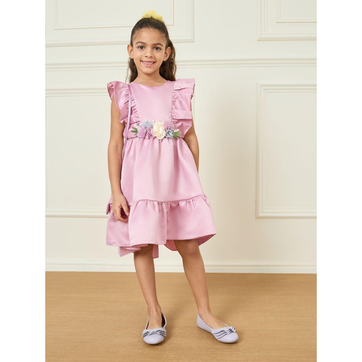 Styli Floral Applique Tiered Dress with Tie Up-girls-clothing-dressesandjumpsuits-image-1