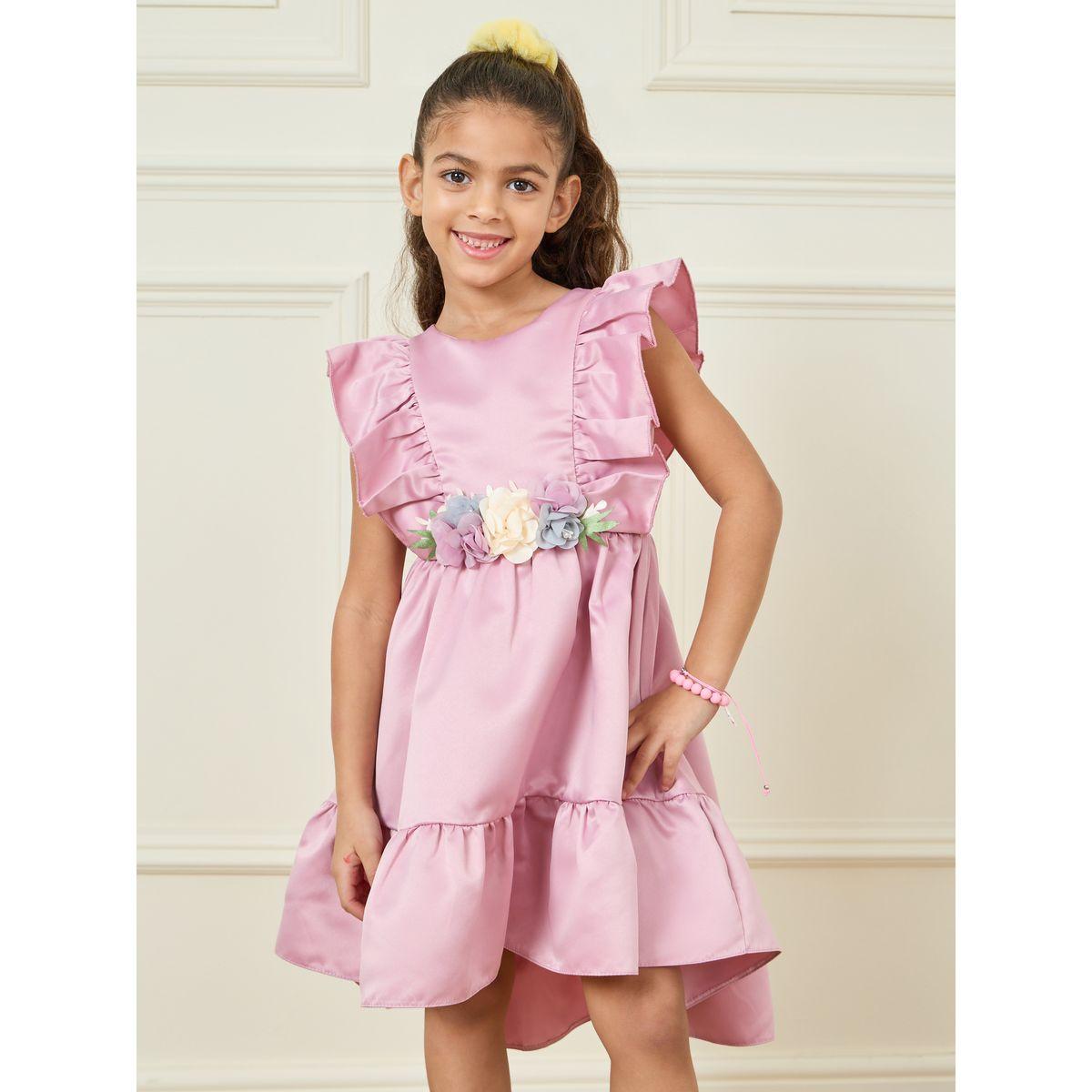Styli Floral Applique Tiered Dress with Tie Up-girls-clothing-dressesandjumpsuits-image-2