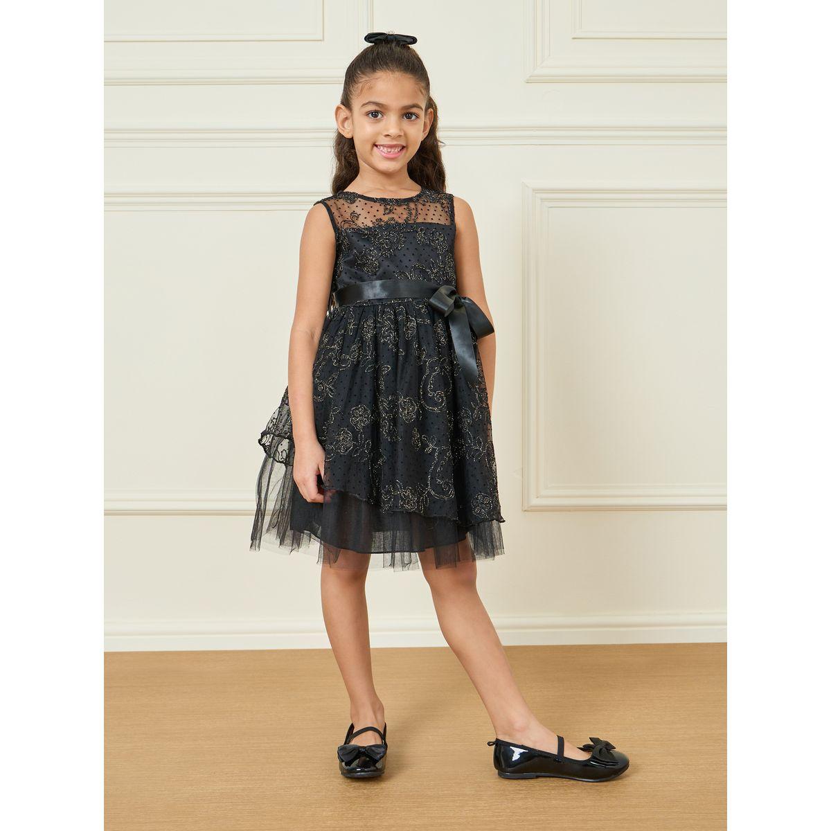 Styli Floral Mesh Overlay Tie Up Belt Dress-girls-clothing-dressesandjumpsuits-image-1