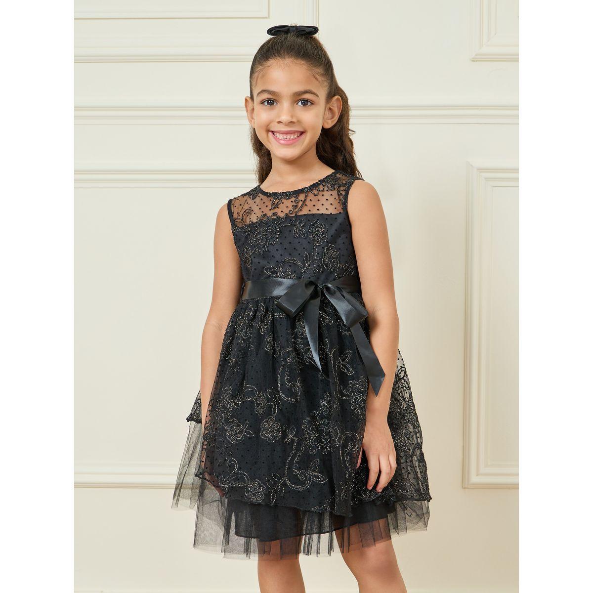 Styli Floral Mesh Overlay Tie Up Belt Dress-girls-clothing-dressesandjumpsuits-image-2