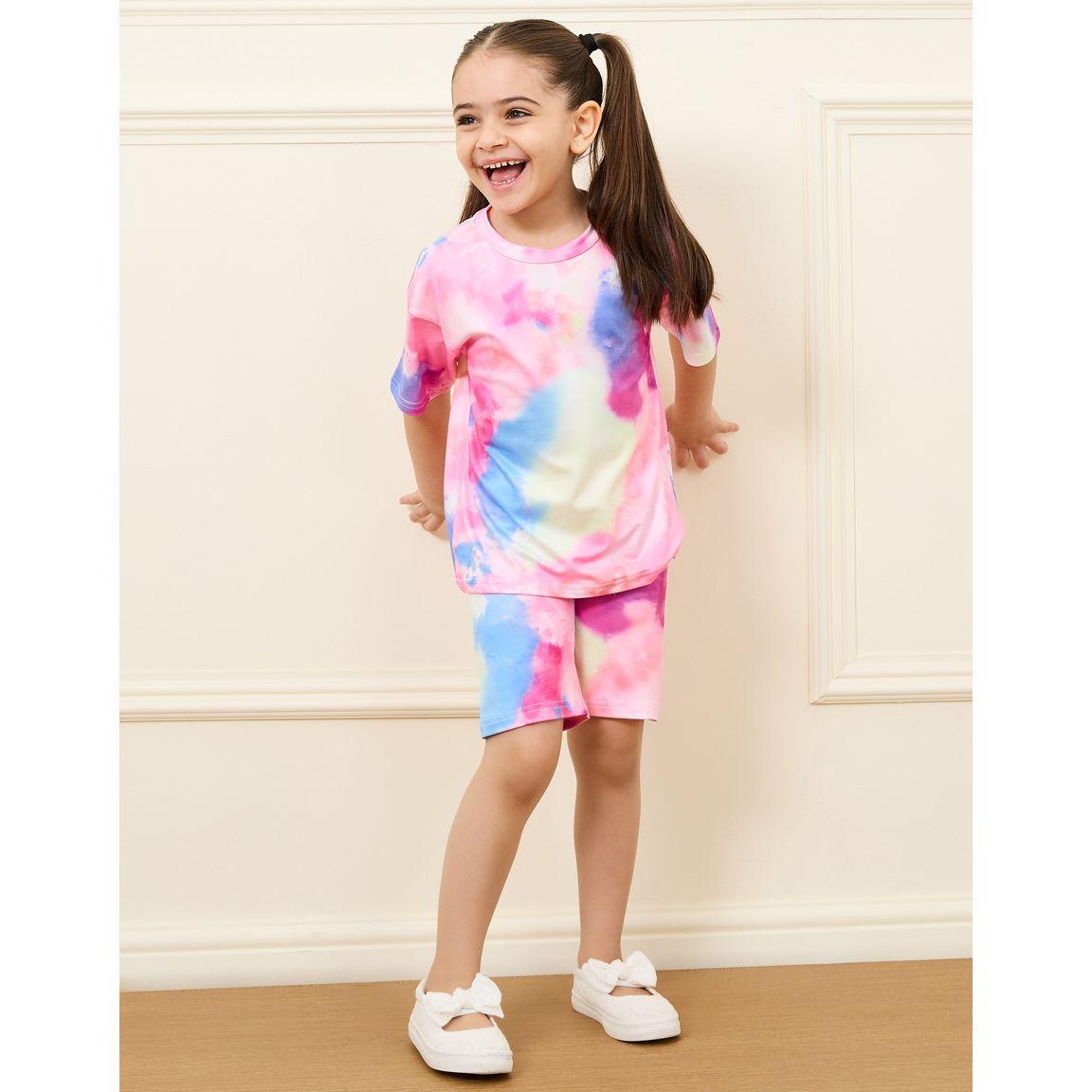Styli Tie & Dye Print T-shirt & Biker Short Set-girls-clothing-setsandcoords-image-2
